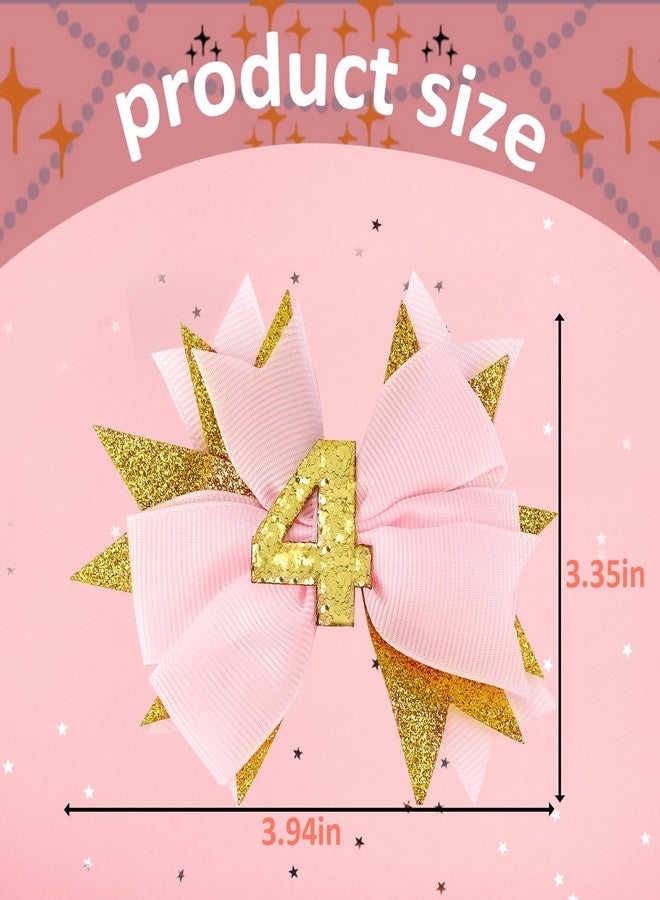 Vovii Sparkling Pink Fourth Birthday Hair Bow for Baby Girl 4th Birthday Decorations，Celebration Hair Accessories for Fourth Girls Party Supplies Outfit - Image 2
